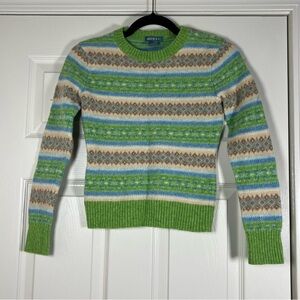 Quest Green and Blue Striped 100% LambsWool Sweater